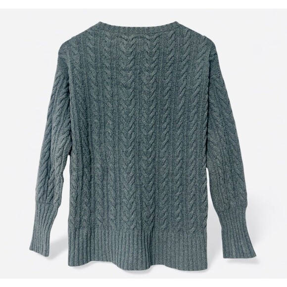 Peruvian Connection Cable Knit Sweater XS Pima Cotton V neck Pullover Blue Gray - Picture 4 of 4